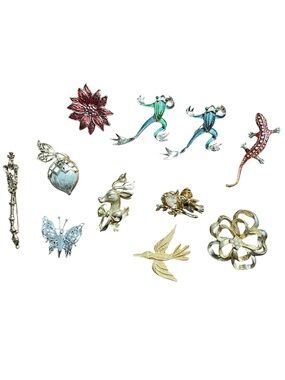 Vintage Lot of Assorted Women's Enamel and Metal Brooch Pin Set - Multicolor